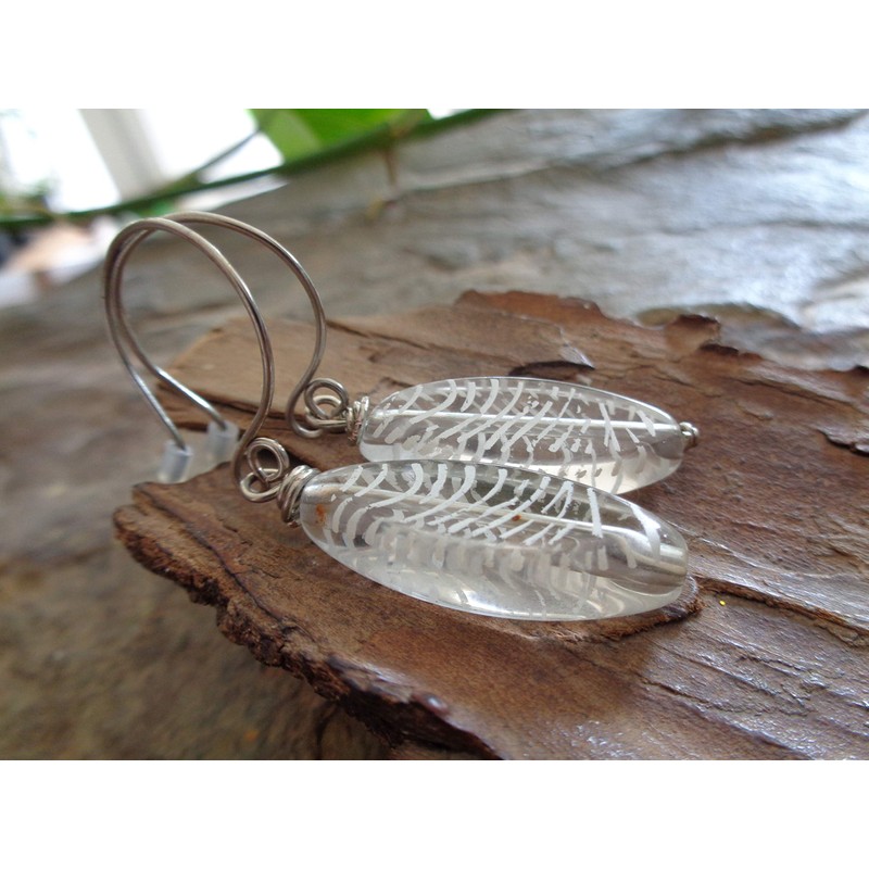 ✿ TRANSPARENTER GEMUSTERTER GLASTROPFEN & LANGE HAKEN ✿ Glas Ohrringe