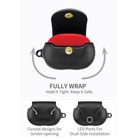 VogDUO Genuine Leather Case for Beats Studio- Buds Holder Full Cover Double Sided Soft Protection Snap Button Compatible with Beats Studio Buds + (Black Wrist Lanyard)