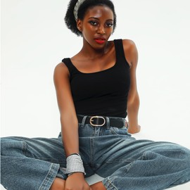 Tanpie 3 Pack Womens Leather Waist Belts for Jeans Pants with Gold Buckle Black&Brown&Beige Small