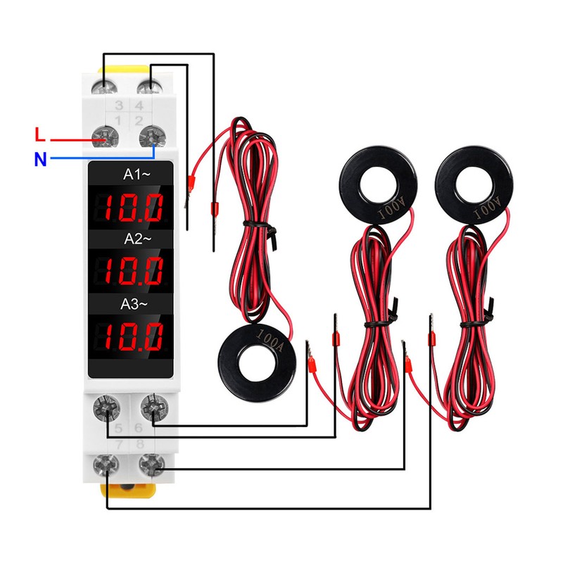3 Phase DIN Rail Ammeter LED Digital Display High Accuracy