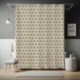 TRIMENGO PEVA Shower Curtain Liner with Design, Striped Shower Curtain, Printed Shower Curtain, 12 Rustproof Metal Grommets, Plastic, Waterproof, Standard Size 70x72 Glod Shower Curtain for Bathroom