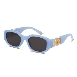 Hanj Retro Rectangle Sunglasses for Womens Mens Trendy Vintage 90s Oval Sun Glasses (Blue)