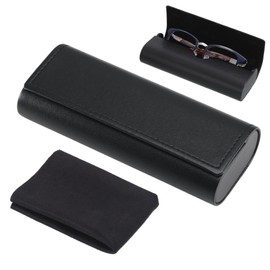 WUISOLQP Glasses Case PU Leather Magnetic Closure Glasses Case Hard Case Glasses Storage Box Women Men Sunglasses Case Hard with Microfibre Cloth, black, m