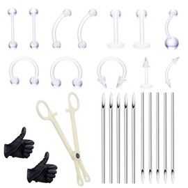 29Pcs piercing kits for Acrylic Accessories Piercing Kit 14G&16G with Stainless Piercing Needle, Piercing and Clamp for Ear, Nose, Lip and Belly Button Piercing