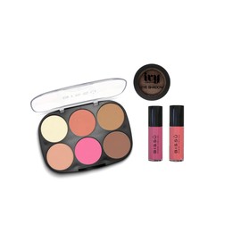 Paleta para Rostro con Iluminador, Rubor y Bronceador + 2 Rubores Liquidos Bissu + 1 Sombra compacta HD IVY |Kit de Maquillaje Viral (La Buenaza)