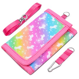 BiueLetter Kids Wallet for Girls, Cute Girls Wallet for Kids Trifold Wallet with Hook&Loop for 2-14 Years, Unicorn Wallet Mermaid Coin Purse Kids Birthday Christmas Gifts (Rainbow Unicorn)