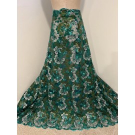 wowfabric4less123 Teal Green  White Iridescent Embroidered SEQUINS Lace fabric 50” Width 1 Yard