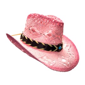 Women’s Western Straw Cowboy Hat Ventilated Sun Hat Shapeable Brim Woven Summer Cowgirl Hat Faux Leather Turquoise Hatband