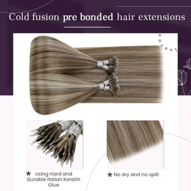 LaaVoo 14-22 Nano Tip Real Human Hair Extensions / Remy Natural Straight Hair / Total 50 g / Pre-Bonded Tip Hair (Pack of 500)