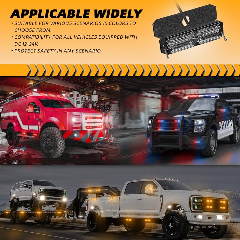 ELECHOI 8pcs 12-LED Emergency Strobe Light Ultra Slim Grille Flashing