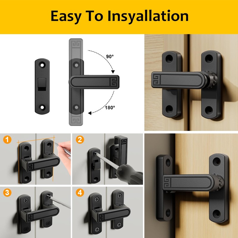 Barn Door Lock,90/180 Degree Flip Latch Lock,Easy Installation,Zinc Alloy Security