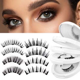 GEMERRY Magnetic Eyelashes 4 Pairs Natural Look Magnetic Lashes with Applicator and Mirror No Glue Needed Strip Lashes without Eyeliner Lash Kit Easy to Use and Remove