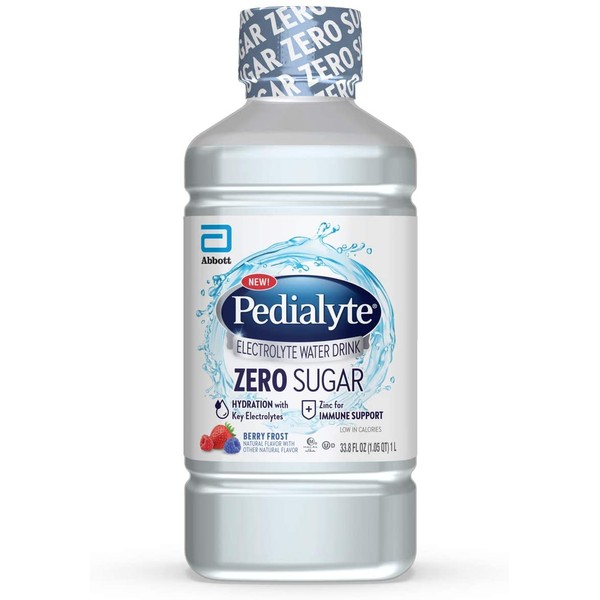 Pedialyte Electrolyte Water with Zero Sugar, Hydration with 3 Key Electrolytes & Zinc for Immune Support, Berry Frost, 1 Liter, 4 Count