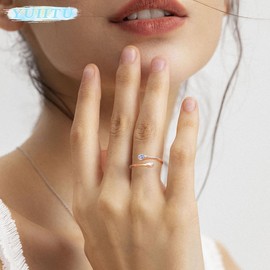 YUIITU Women's Open Ring, Birthstone Free Size Ring, Silver, Adjustable Ring, Hypoallergenic, Drop Ring, Unisex, Jewelry, Gift, Anniversary, Birthday, Mother's Day, Commuting to Work, Metal