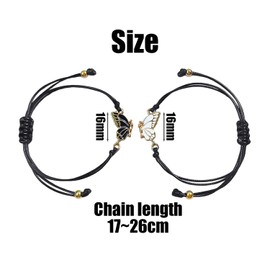 KSBBHDS 1 Pair Butterfly Friendship Bracelet, Braided Matching Bracelet, Golden Butterfly Distance Bracelet, Butterfly Pendant Friendship Bracelet (Black and White), Zinc alloy and wire