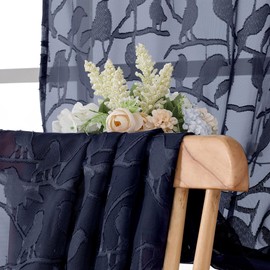 OVZME Navy Blue Sheer Curtains 63 Inch Length 2 Panel Set, Light Filtering Bedroom Curtains with Dual Rod Pocket Top, Leaf Bird Clip Jacquard Sheer Farmhouse Window Drapes for Living Room, 2x38Wx63L