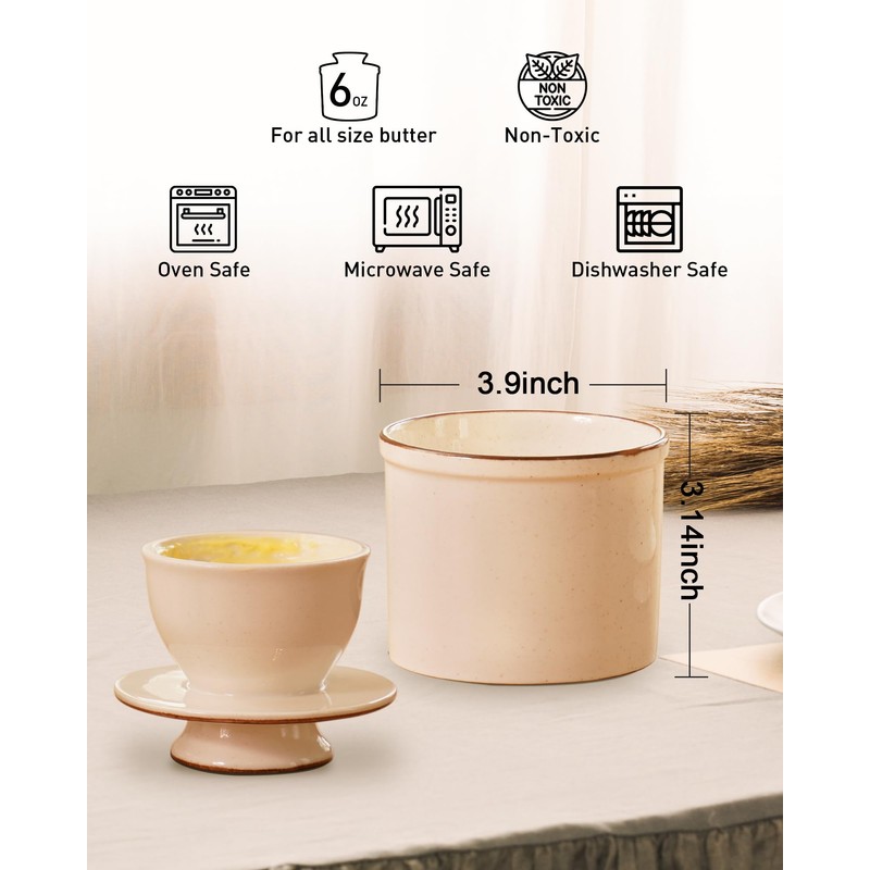 Jersinwei French Butter Dish, Butter Crock for Counter with Water