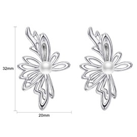 Airokiy Gold Clip Earrings Hanging, Women's Pearl Ear Clips Without Pierced Ears, Lightweight Hollow Drop Clip Earrings, Hypoallergenic Fashion Jewellery for Women and Girls, Sterling Silver, Pearl