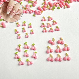 50Pcs Cherry Nail Charms 3D Pink Fruit Nail Supplies Spring Summer Nail Gem
