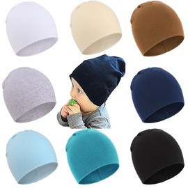 DRESHOW 4 Pieces Unisex Hat Boy Hat Spring Hat Toddler Reversible Jersey Slouch Beanie Clothing Unisex Infant Hat Nursery Hat, 8 pack 8-8