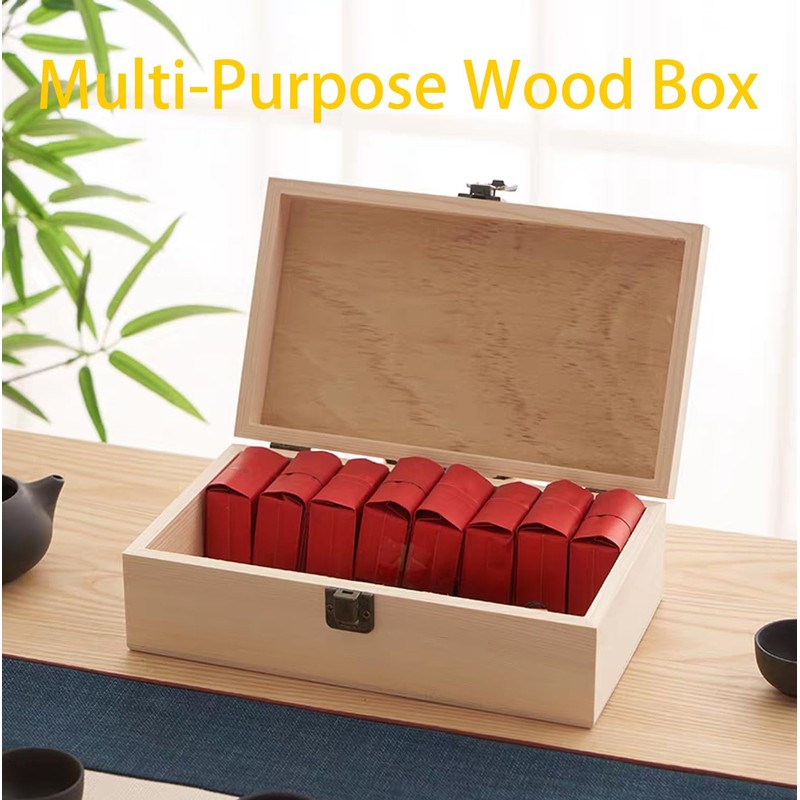 YXFZPAN Wooden Box with Hinged Lid - 8x6x3 Inch Natural