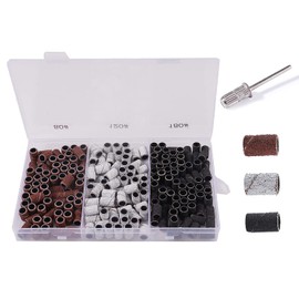BNG E File Sanding Bands 80/120 /180 Grit, 210pcs Nail Drill Sanding Band For Nail Drill Manicure Set with Box, Nail Art Sanding Tape with 1pcs 3/32 inch Nail Drill Bit