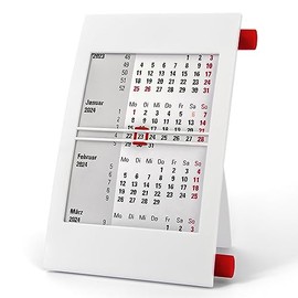 Truento 3-Month Desk Calendar for 2 Years (2024 & 2025) - with Twist Mechanism - White/Red