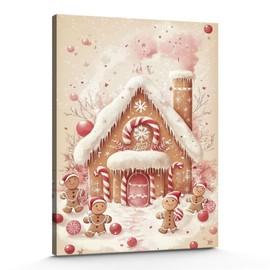 GSPQAZ Gingerbread House Christmas Wall Art - Festive Holiday Canvas Print for Vintage Christmas Decor 16x24inch-Unframed