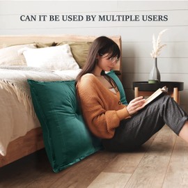 Rucener Twin Rectangular Headboard Reading Pillow, Velvet College Dorm Bed Pillow, Removable Headboard Backrest Reading Pillow Headboard, Dorm Bedding Essentials for Girls & Boys Cyan