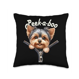 Funny - Peek-a-boo - Yorkshire Terrier Throw Pillow