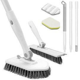 nacena - Limpiador de ducha con mango largo, cepillo para polvo 4 en 1 para tina con 3 cabezales de limpieza desmontables y cepillo para polvo de lech