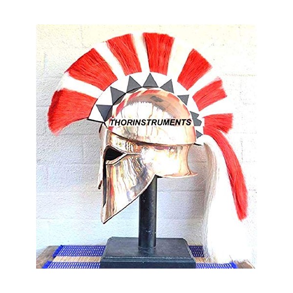 THOR INSTRUMENTS Greek Corinthian Helmet W/RED & White Plume Medieval