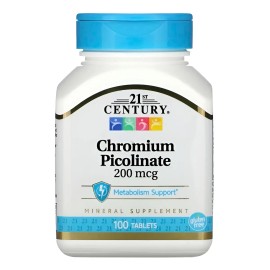 Picolinato de Cromo 21st Century 100 Cápsulas Premium Suplemento Nutricional