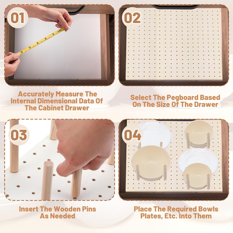 AojSup 3 Pcs Wood Pegboard Drawer Organizer with 24 Pegs