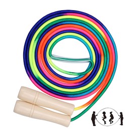 Zocipro Skipping Rope Kids, Adjustable 16FT Long Jump Rope with Wooden Handle, Multiplayer Rainbow Jumping Rope for Girls Boys Outdoor Fun, School Sport, Party Game