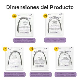 200Pzs Arcos Niti, 5 Tamaños Con 4 Bolsas De Cada Medida, Archwire Niti Dental,arcos Para Ortodoncia, Ortodontic Wires, Archwire Dental De Aleación Ní