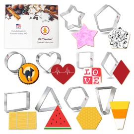 Foose Geometric Cookie Cutter 10 Pc Set with Recipe Card, Made in USA