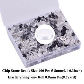 Crystal Beads for Jewelry Making Natural Chip Stone Beads 400pcs Gemstone Crystal Beads for Bracelets Making Kit Rock Bead Bulk Hole Drilled DIY Necklace charms 5-8mm Black Rutilated Quartz