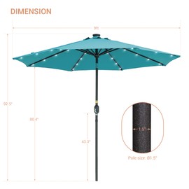 SANLUCE Patio 9 FT LED Market Umbrellas With Solar Lights, Table Umbrella for Patio and Outdoor With Tilt Button for Deck and Pool,