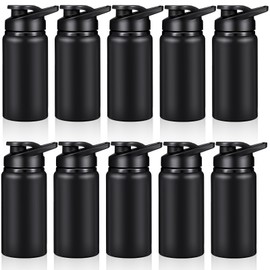 Mimorou 10 Pieces 13.5 oz Reusable Aluminum Water Bottles Bulk Outdoor Sports Water Bottles Multipack Travel Bottles for Gym, Hiking, Cycling, Camping, Fishing, Snap Lid (Black)