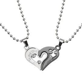 Matching Necklace for Couples Gifts for Him Her Heart Necklace for Couple Anniversary Birthday Gifts for Girlfriend Wife Boyfriend Husband Gift Engraved Couple Neclace Gift (Black and Silver)