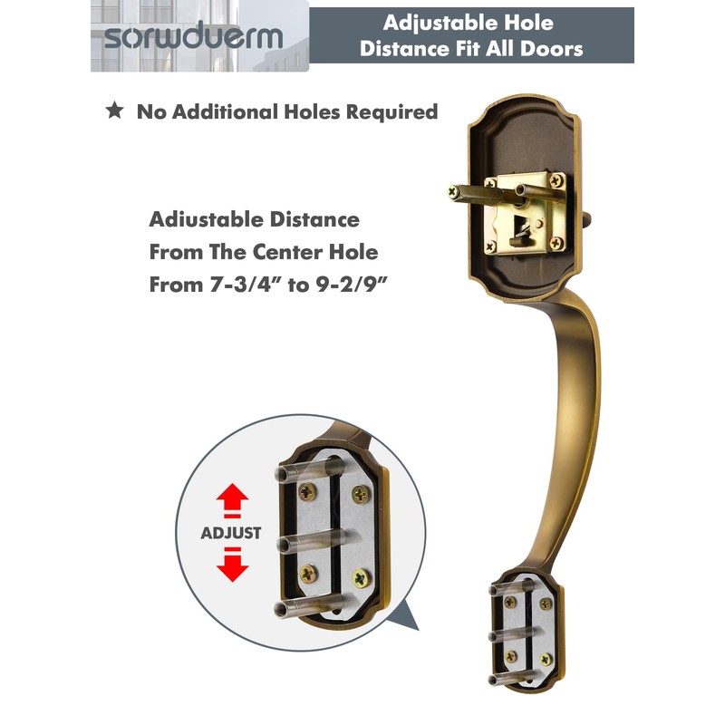 SORWDUERM 1 Pack Antique Brass Front Door Handle and Deadbolt
