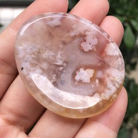 Ladeukoi Crystal Thumb Worry Stone, Hand Carved Healing Crystal Tear Bag Stones for Anxiety Stress Relief Meditation, Cherry Blossom Agate
