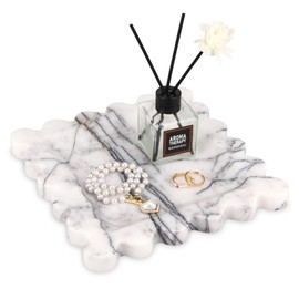 HESHIBI Square Marble Decorative Tray with Scalloped Edge,Luxury Natural Stone Bathroom Vanity Tray, Dresser Top Perfume Coffee Home Kitchen Toilet Sink Tray, Key Trinket Ring Tray (Lilac, 8 * 8)