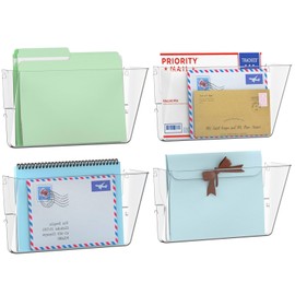 Gawerk 4 Pack Clear Single Pocket Wall File Holder Hanging Wall Organizer, Wall Mount Mails Magazines Organizer for Office and Home