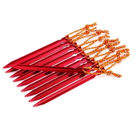 Aluminum Alloy Tent Pegs, 10 PCS Stakes Ultralight Heavy Duty Tent Stakes Pegs Nails with Rope Accessories for Camping, Beach, Outdoor, Sand, Hiking (Red)