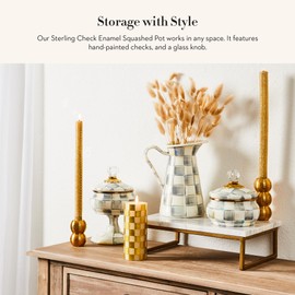 MACKENZIE-CHILDS Enamel Squashed Pot, Cute Enameled Container with Lid, 20 Ounces, Gray-and-White Sterling Check