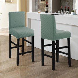 Fuloon Waterproof Bar Stool Covers 2 PCS, Stretch Pub Tall Chair Slipcover with Backs Counter Chair Cover Barstool Slipcovers Removable Washable (Dark Green, 2 PCS)