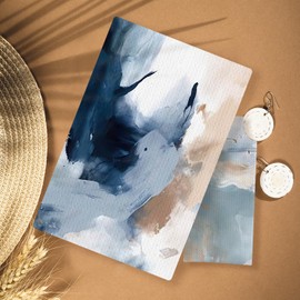 HUGANE Modern Abstract Blue and Beige Kitchen Towels, Mid Century Modern Boho Decorative Hand Towels for Bathroom Spa Gym, Minimalist Contemporary Dish Tea Towels for Kitchen, 16x24 Inch Set of 2