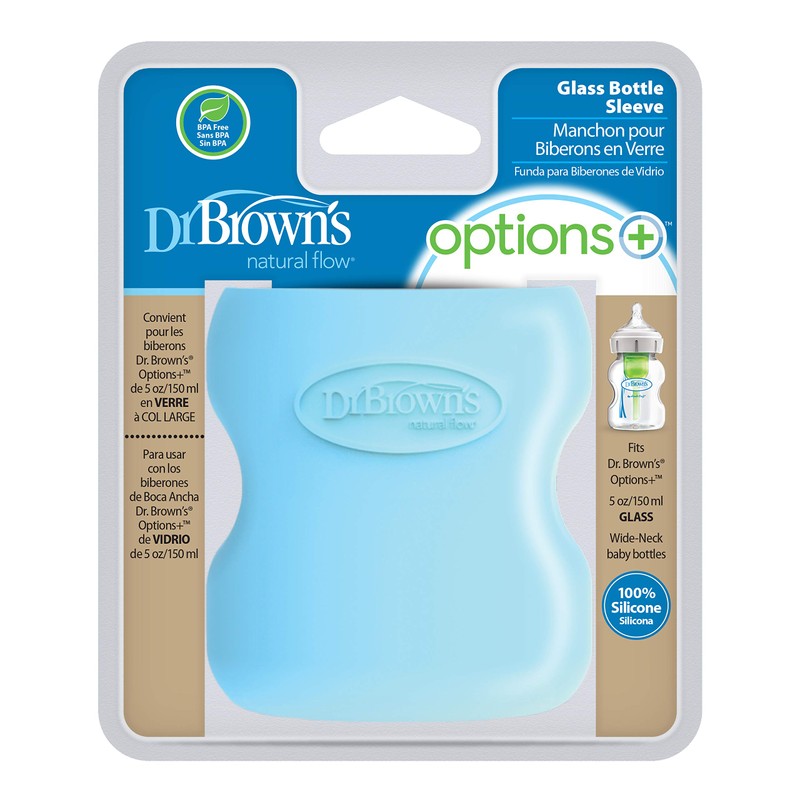 Dr. Brown's Options+ Wide-Neck Glass Bottle Sleeve, 100% Silicone, Blue,